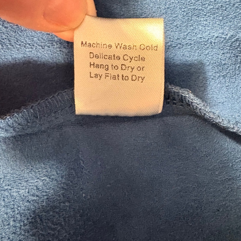 JOH Womens Blue Faux Suede V-Neck Tunic Top Long Sleeve Seam Detail M - Picture 7 of 16